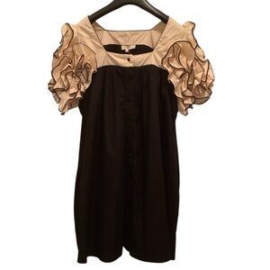 Entro Black and Cream Ruffle Sleeve Mini Dress